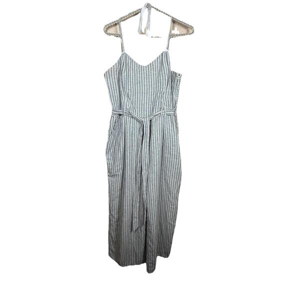 American Eagle Outfitters Pants - American Eagle Jumpsuit Women Sz XL  Gray White Linen Cotton Belted Lined